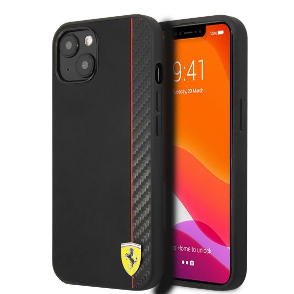 Genuine Ferrari On Track Carbon Stripe Case Cover for iPhone 13 - Black