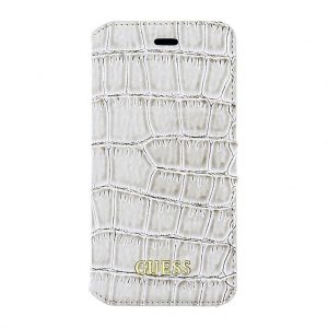 Genuine GUESS 4G Collection Croc Book Case for iPhone SE, 5s & 5 in Beige