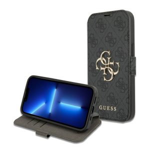 Genuine Guess 4G Metal Logo Hard Bookcase Cover For iPhone 13 Pro - Black