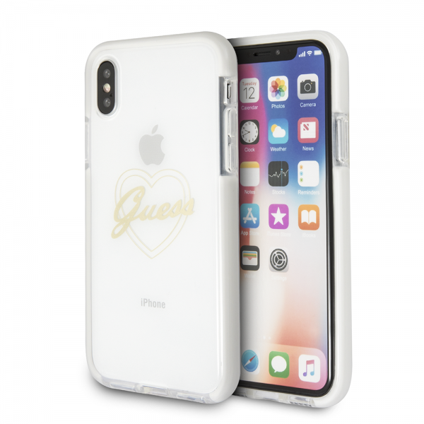 Genuine Guess Gold Heart Shock Impact Case Cover for iPhone XS & X