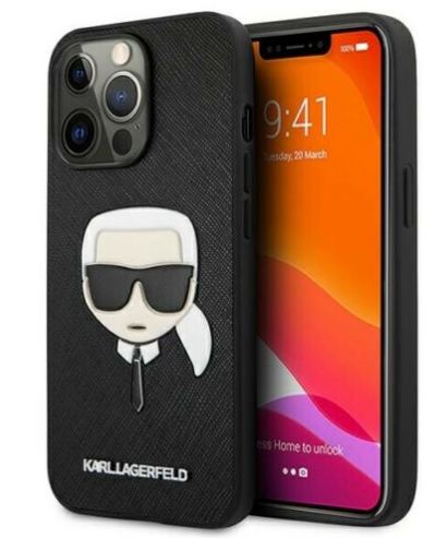 Genuine Karl Lagerfeld Karl's Head Saffiano Case For iPhone 13 Pro Max - Black