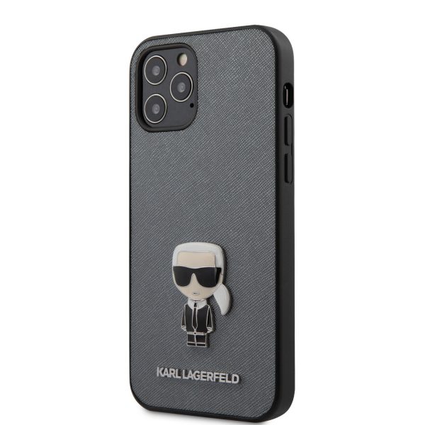 Genuine Karl Lagerfeld Saffiano Iconic Cover for iPhone 12 & 12 Pro - Silver