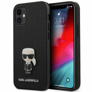 Genuine Karl Lagerfeld Saffiano Iconic Cover for iPhone 12 Mini - Black