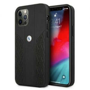 Genuine Leather BMW Debossed Perforate Curve For iPhone 12 and 12 Pro - Black