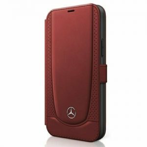 Genuine Mercedes Black Urban Lined Bookcase Cover for iPhone 12 and 12 Pro - Red