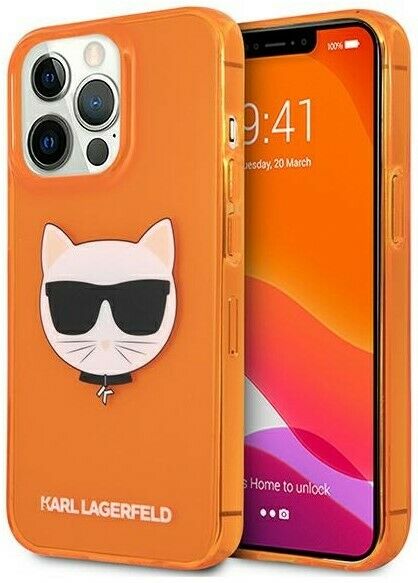 Karl Lagerfeld Choupette Head Kryt Pro Silicone Case for iPhone 13 Pro Max orange