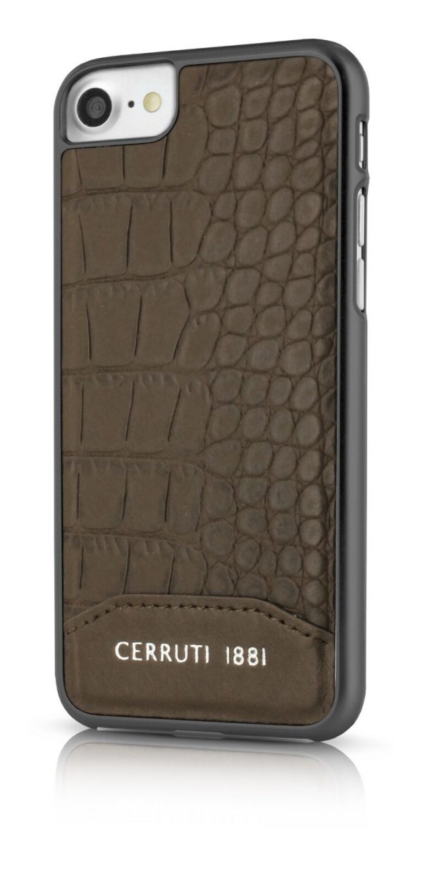 Genuine CERRUTI 1881 Crocodile Print Leather Brown Hard Case for iPhone 8 & 7