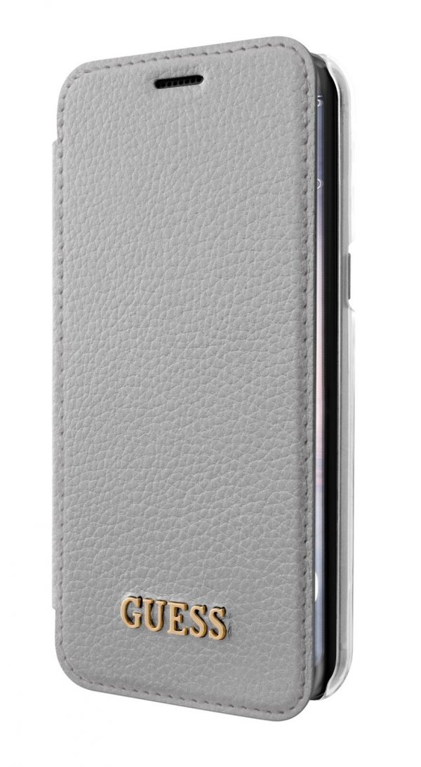 Genuine GUESS Iridescent Collection Book Case for Samsung S8+ Plus in Silver