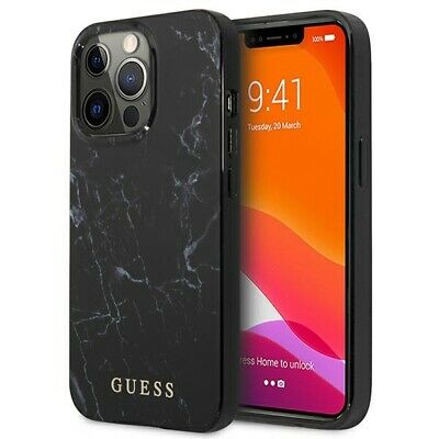 Genuine Guess Black Marble Effect Hard Case Cover For Apple iPhone 13 Pro