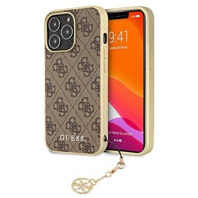 Genuine Guess Charmed 4G Metal Logo Hard Case Cover For iPhone 13 Pro - Brown