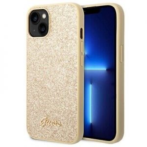 Genuine Guess Gold Glitter Flakes Impact Protection iPhone 14 Case Cover