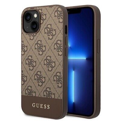 Genuine Guess Hard Impact Case 4G Stripe Logo for iPhone 14 Plus - Brown