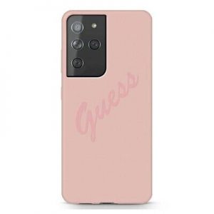 Genuine Guess Vintage Pink Silicone Hardcase Cover for Samsung Galaxy S21 Ultra