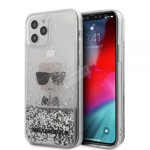 Genuine Karl Lagerfeld Liquid Glitter Iconic Cover iPhone 12 Pro Max - Silver